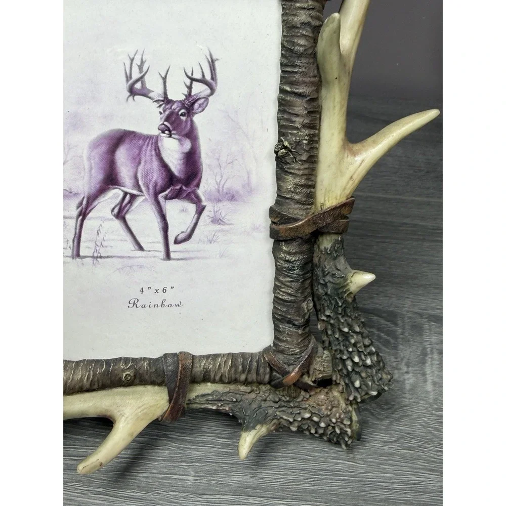 Vintage Rainbow Inc. Rustic Deer Antler Picture Frame 4x6 Cabin Lodge Decor